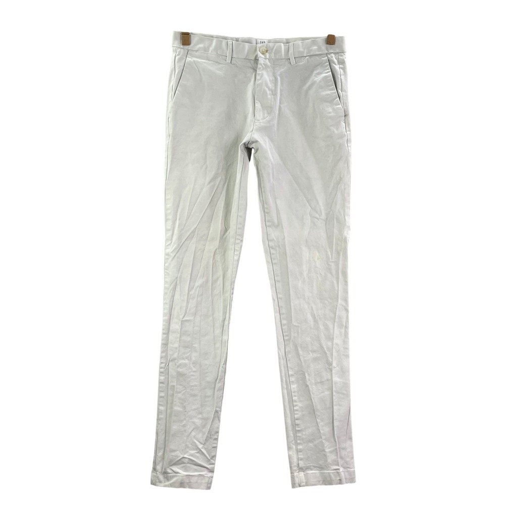 Gap Chino Pants Mens 33x33 White Skinny Stretch Casual Trousers Cotton